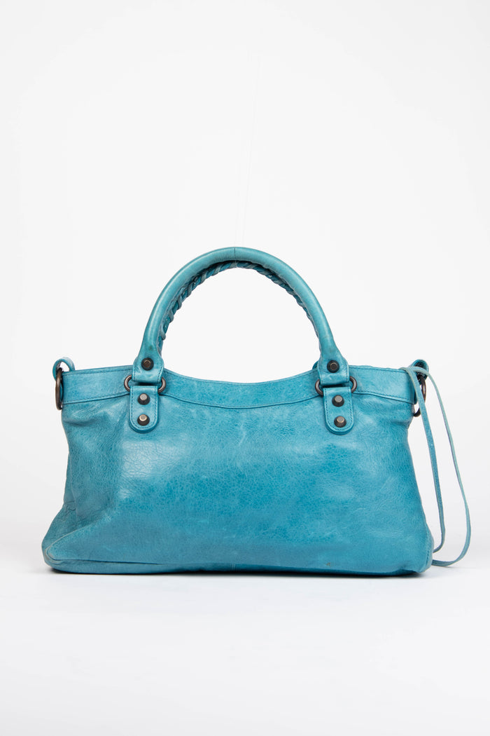 2010s Balenciaga Blue Leather First City Shoulder Bag