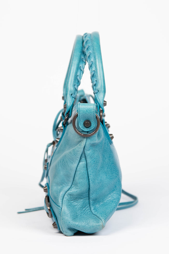 2010s Balenciaga Blue Leather First City Shoulder Bag