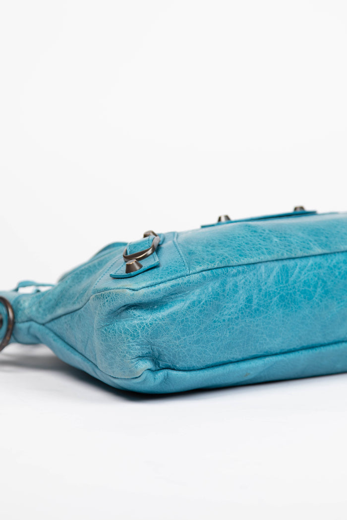 2010s Balenciaga Blue Leather First City Shoulder Bag