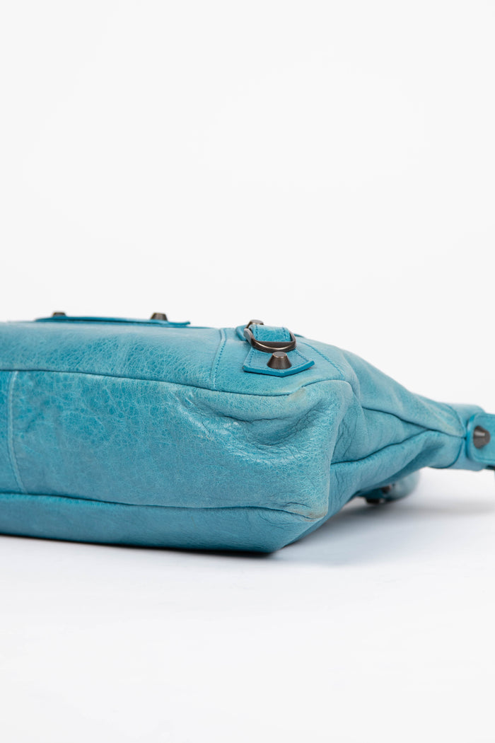 2010s Balenciaga Blue Leather First City Shoulder Bag