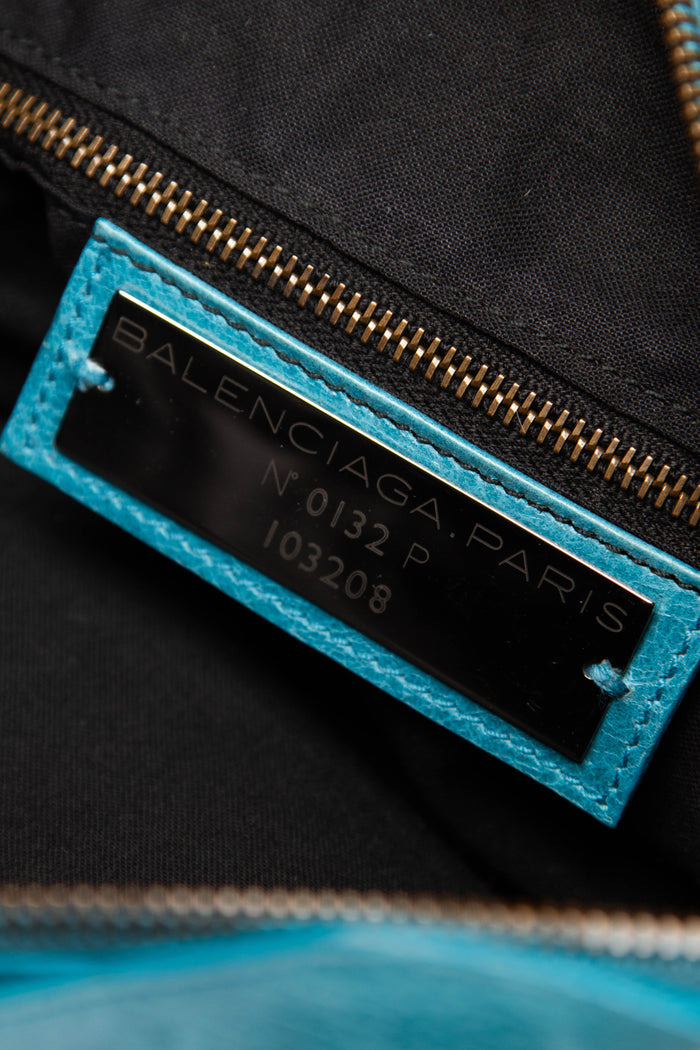 2010s Balenciaga Blue Leather First City Shoulder Bag