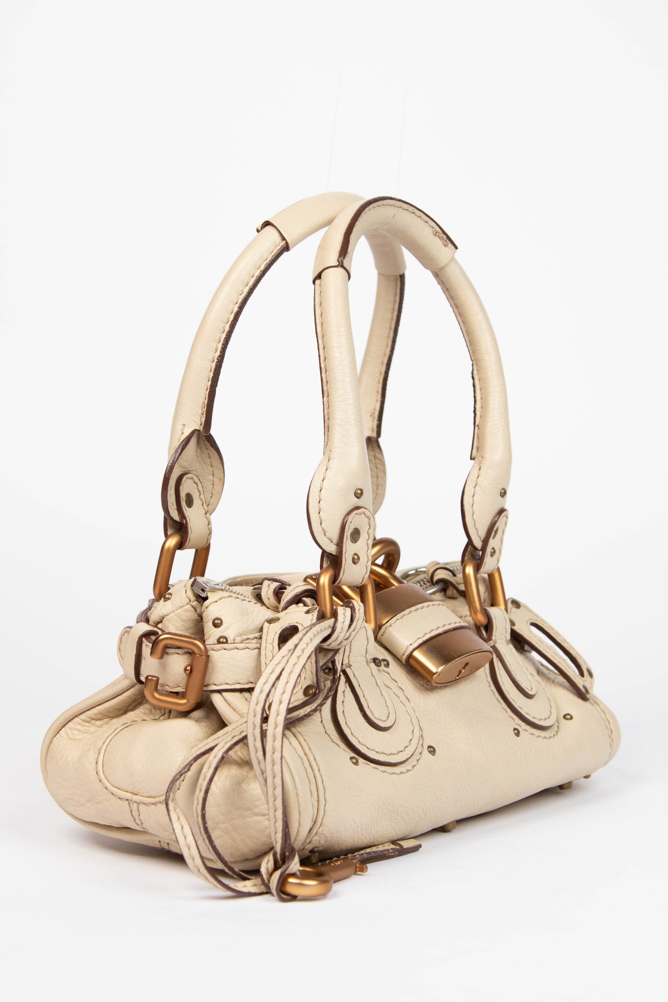 2000s Chloe Cream Leather Paddington Small Shoulder Bag