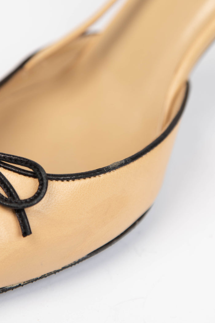 Vintage Chanel Beige and Black Leather CC Slingback Heel (EU 37C)