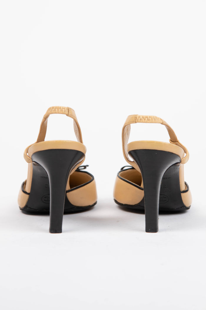 Vintage Chanel Beige and Black Leather CC Slingback Heel (EU 37C)
