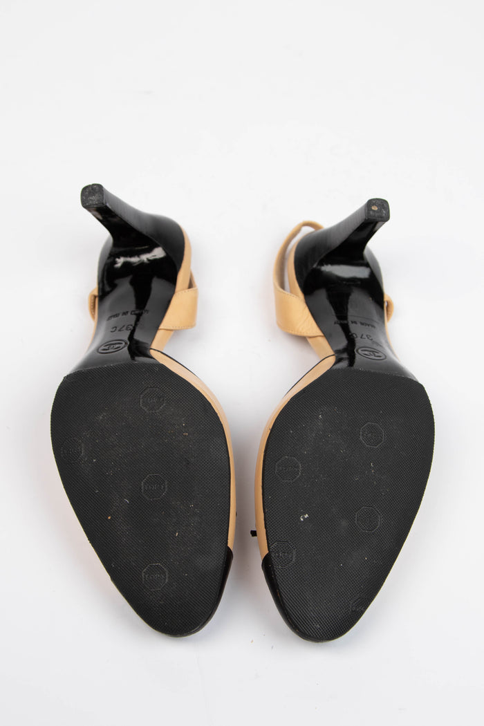 Vintage Chanel Beige and Black Leather CC Slingback Heel (EU 37C)