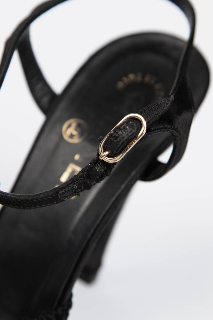 Vintage Chanel Black Silk Camellia Heels (EU 36)