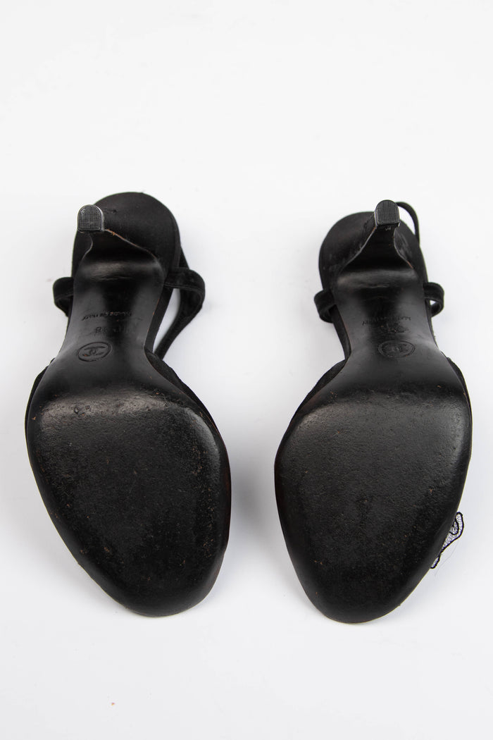 Vintage Chanel Black Silk Camellia Heels (EU 36)