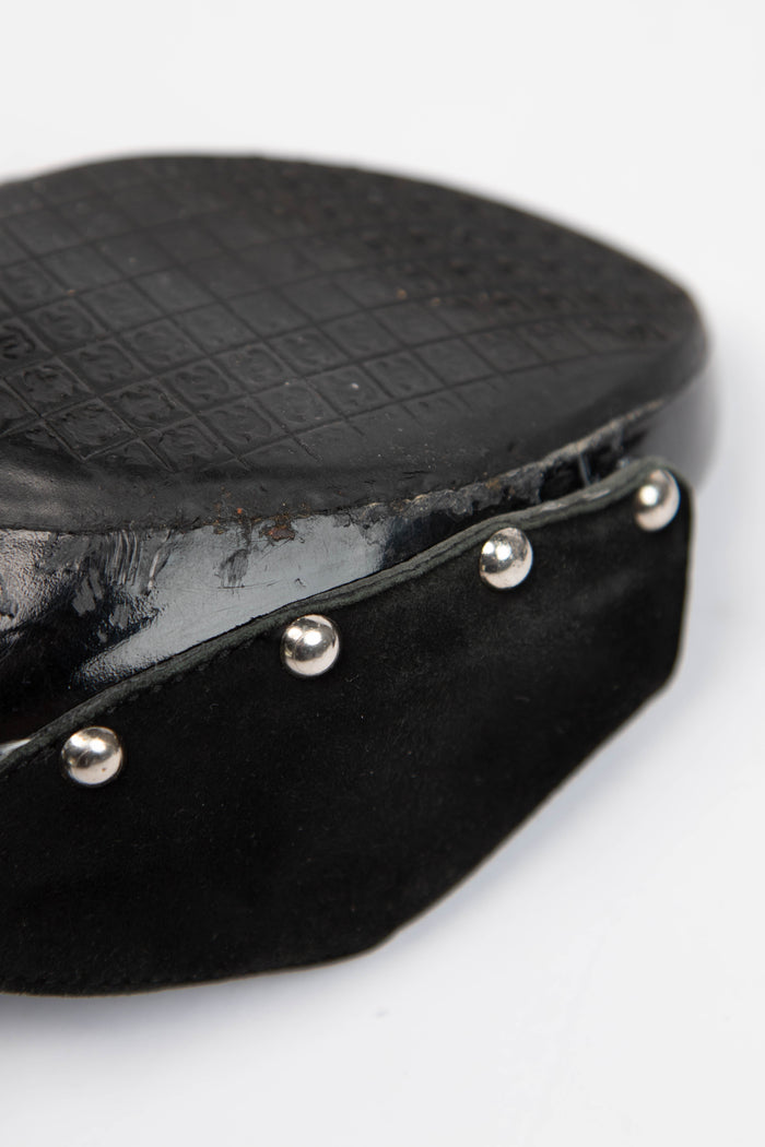 2000s Chanel Black Suede Buckle Wooden Mules (EU 37)