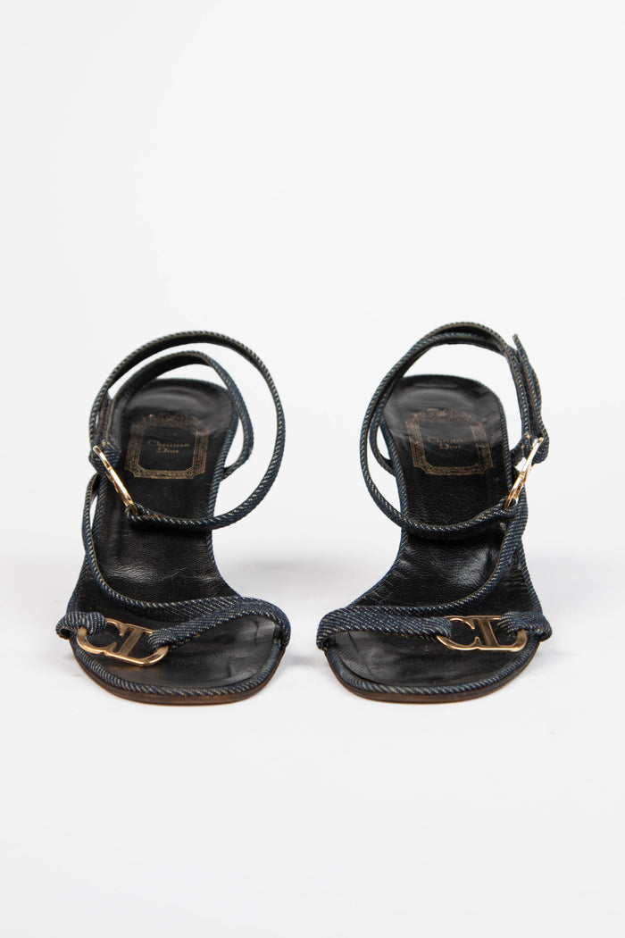 Vintage Christian Dior Denim Wrap Around Kitten Heels (EU 38)