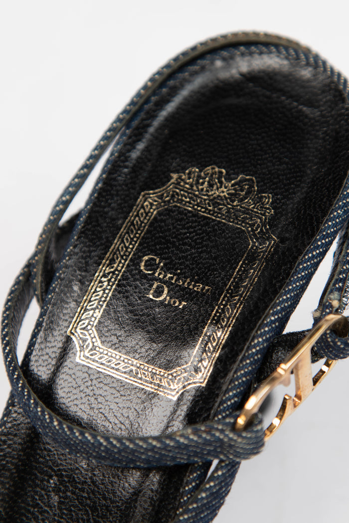 Vintage Christian Dior Denim Wrap Around Kitten Heels (EU 38)