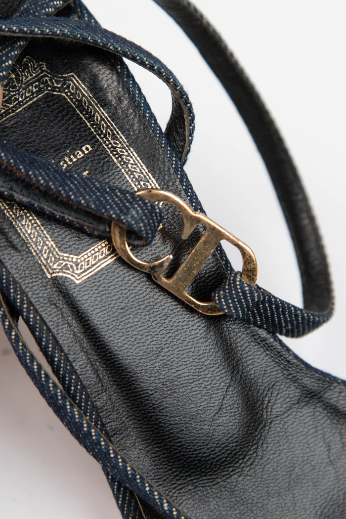 Vintage Christian Dior Denim Wrap Around Kitten Heels (EU 38)