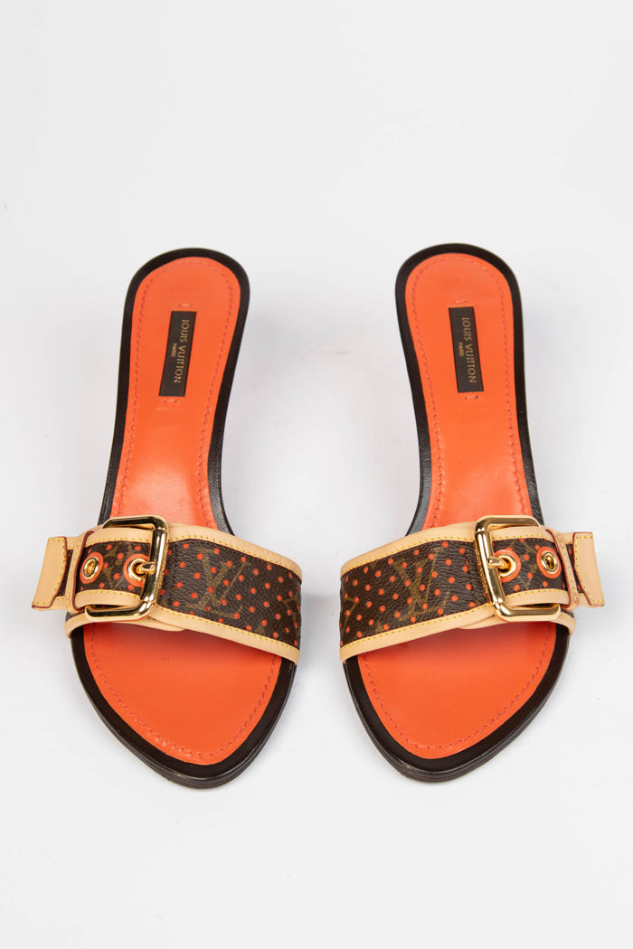2000s Louis Vuitton Perforated Monogram Buckle Mules (EU 38)