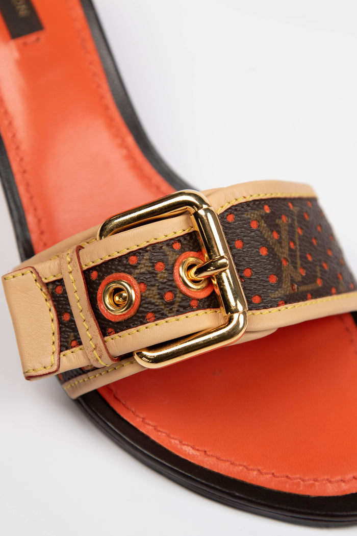 2000s Louis Vuitton Perforated Monogram Buckle Mules (EU 38)