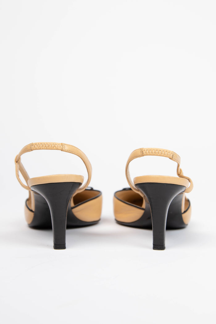 Vintage Chanel Beige and Black Leather CC Slingback Heel (EU 38)