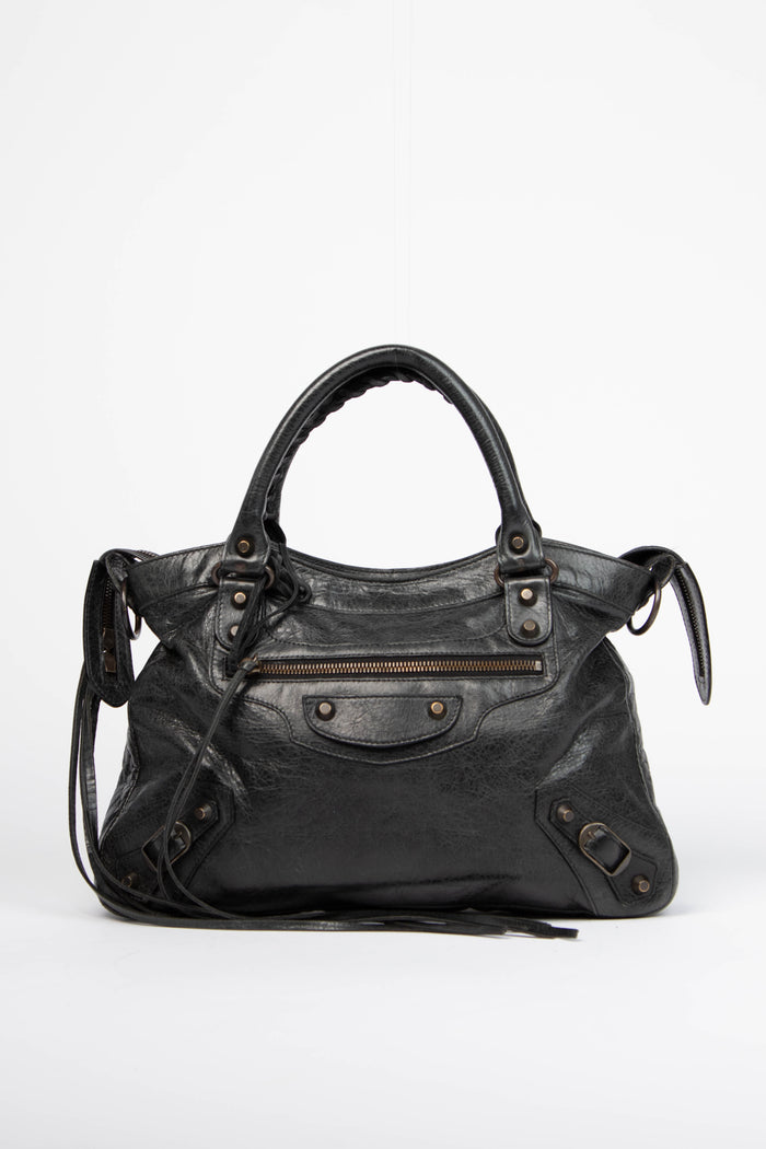 2000s Balenciaga Black Leather In the Town Bag