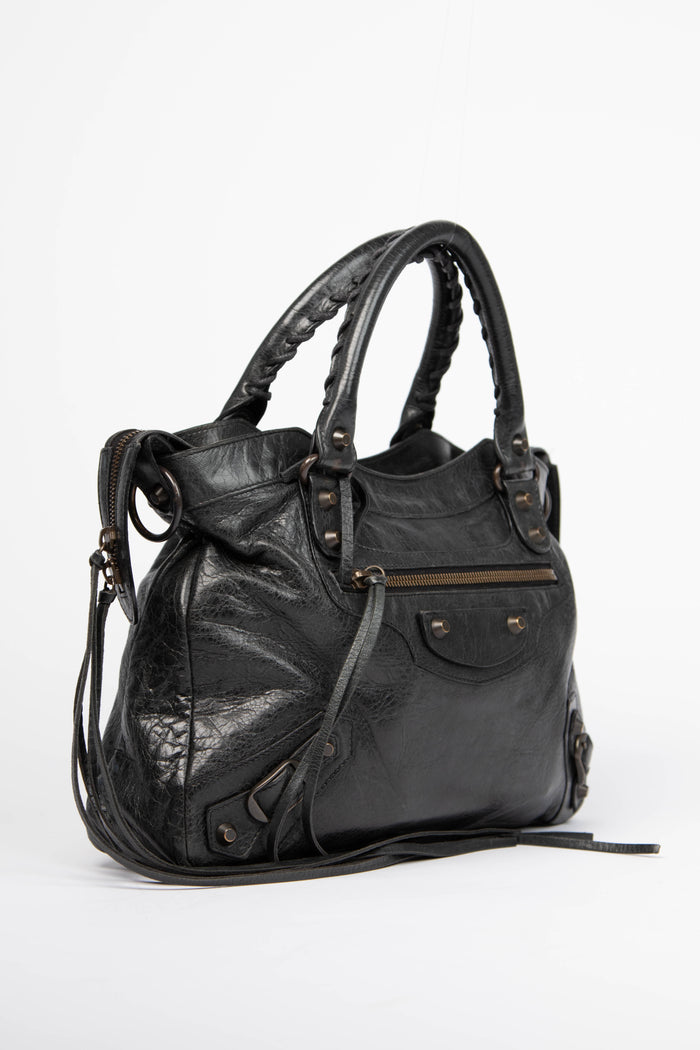 2000s Balenciaga Black Leather In the Town Bag