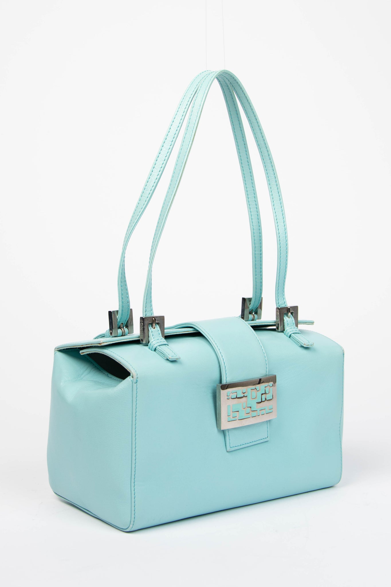 Vintage Fendi Blue Lambskin Boxy Shoulder Bag