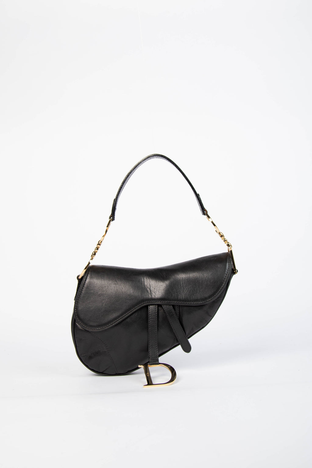 2000s Christian Dior Black Leather Saddle Shoulder Bag
