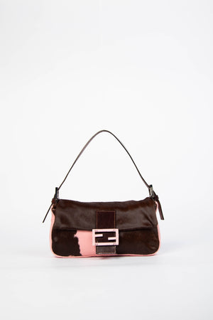 RARE Fendi Cow Print Pony Hair Baguette Shoulder Bag