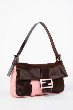RARE Fendi Cow Print Pony Hair Baguette Shoulder Bag