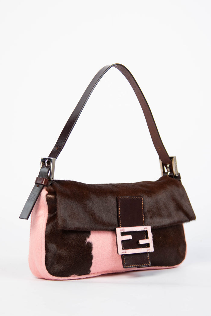 RARE Fendi Cow Print Pony Hair Baguette Shoulder Bag