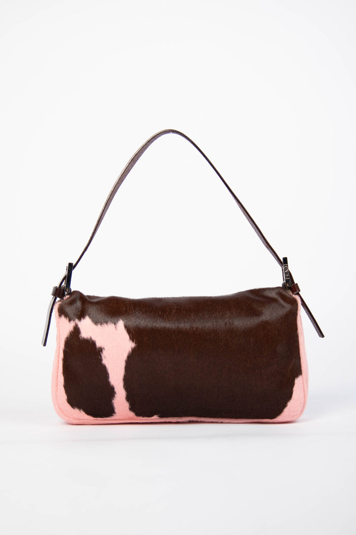 RARE Fendi Cow Print Pony Hair Baguette Shoulder Bag