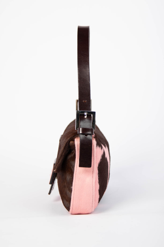 RARE Fendi Cow Print Pony Hair Baguette Shoulder Bag