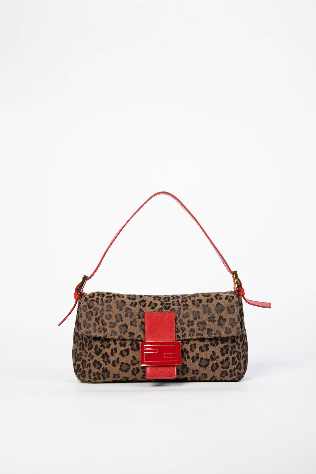 Vintage Fendi Leopard Print Canvas Baguette Shoulder Bag