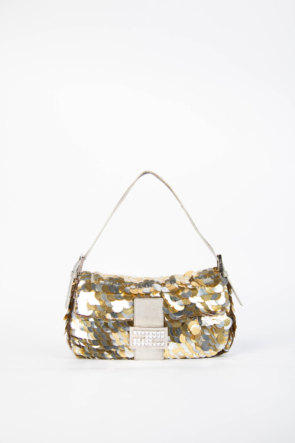 RARE Fendi Gold Sequin and Crystal Baguette Shoulder bag