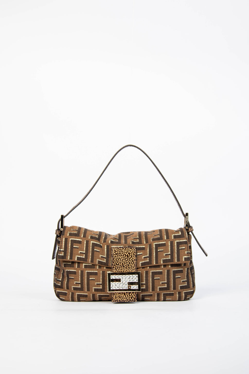 RARE Vintage Fendi Metallic Zucca Canvas Baguette Shoulder Bag
