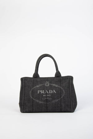 Vintage Prada Black Denim Canapa Tote Bag