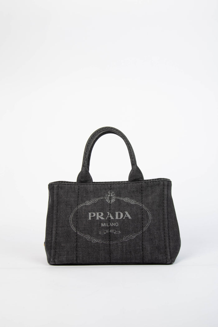 Vintage Prada Black Denim Canapa Tote Bag