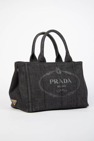 Vintage Prada Black Denim Canapa Tote Bag