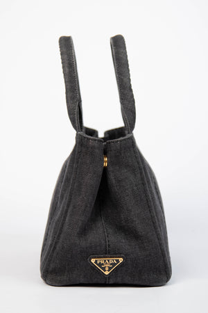 Vintage Prada Black Denim Canapa Tote Bag