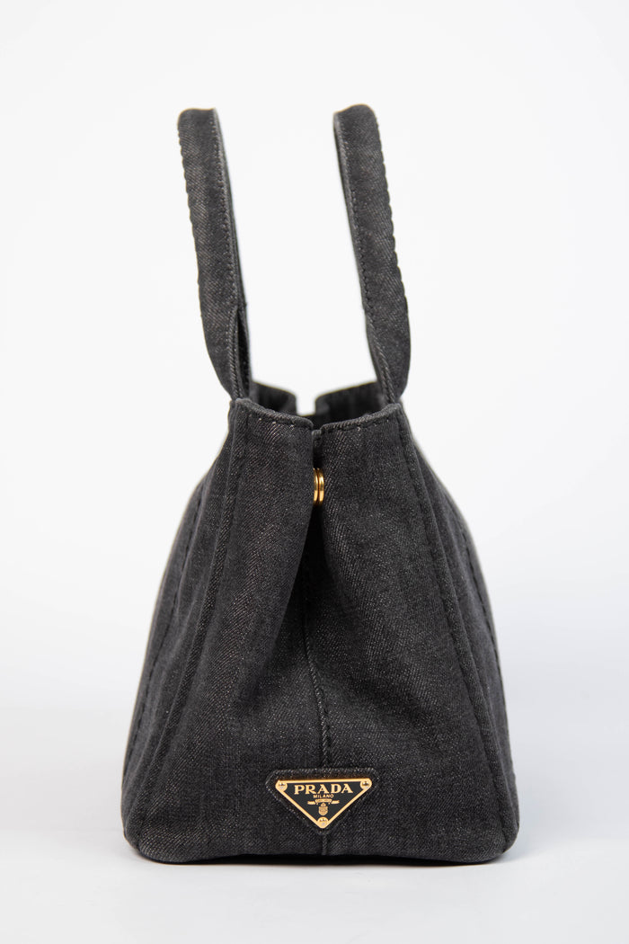 Vintage Prada Black Denim Canapa Tote Bag