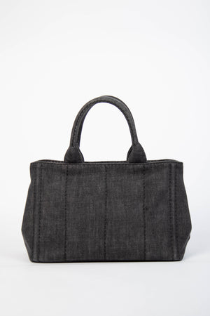 Vintage Prada Black Denim Canapa Tote Bag