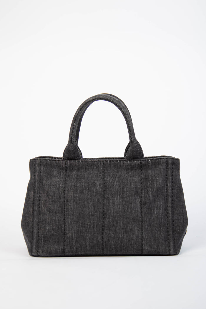 Vintage Prada Black Denim Canapa Tote Bag