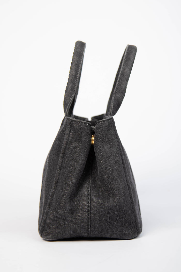 Vintage Prada Black Denim Canapa Tote Bag