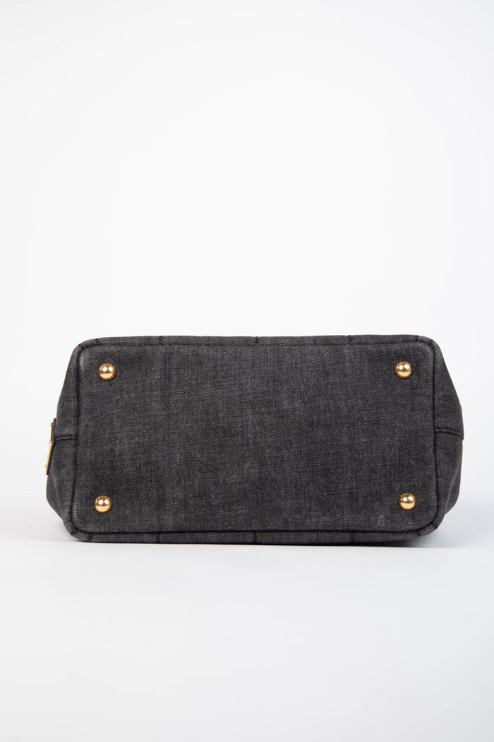 Vintage Prada Black Denim Canapa Tote Bag