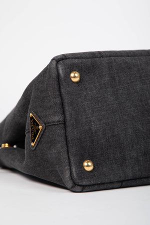 Vintage Prada Black Denim Canapa Tote Bag