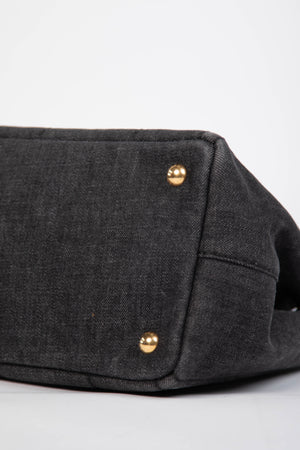 Vintage Prada Black Denim Canapa Tote Bag