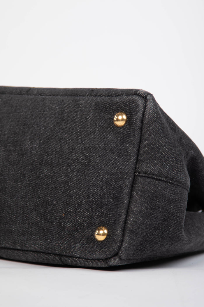 Vintage Prada Black Denim Canapa Tote Bag