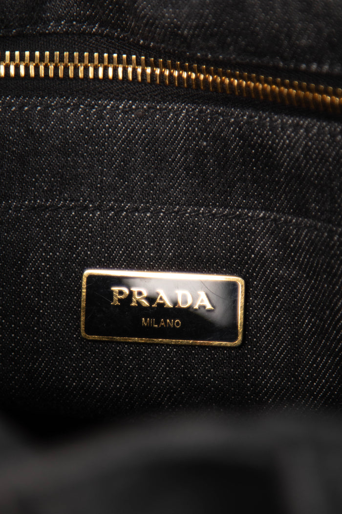 Vintage Prada Black Denim Canapa Tote Bag