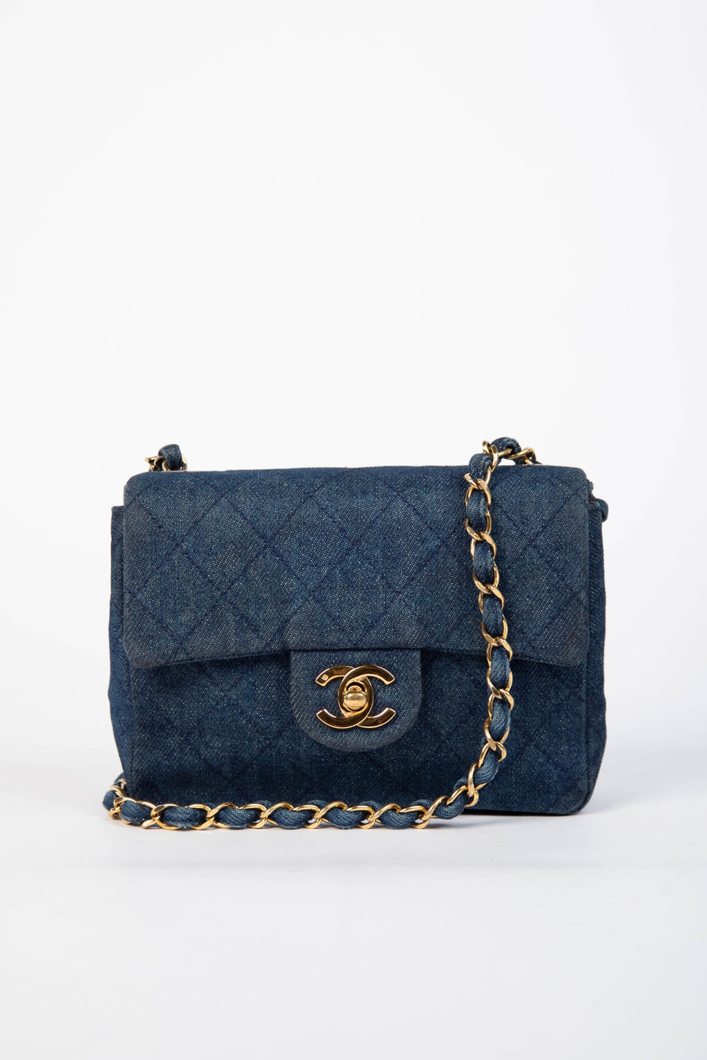 RARE Chanel Denim Mini Square Flap Bag with 24K GHW
