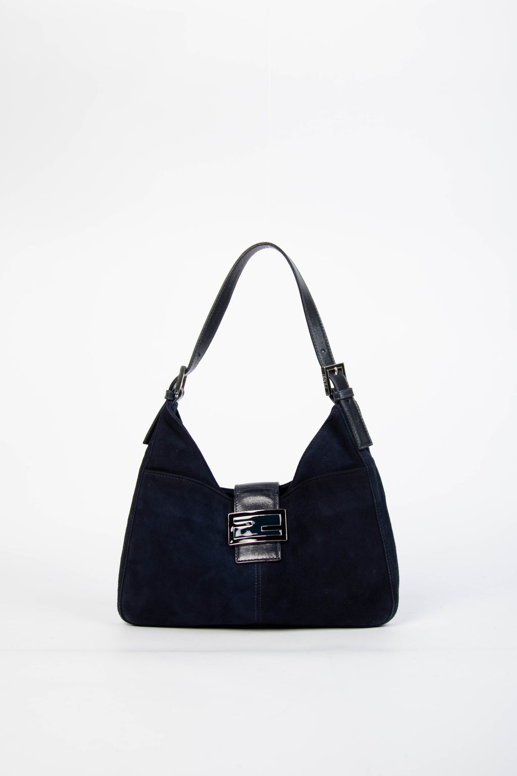 Vintage Fendi Navy Suede Shoulder Bag
