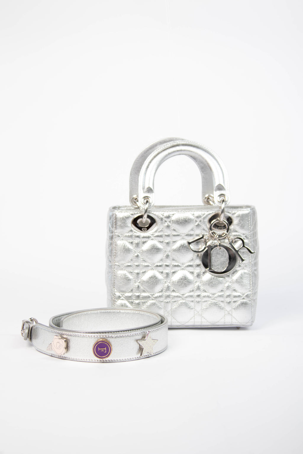 RARE Christian Dior Silver Small Lady Dior My ABCDior Bag