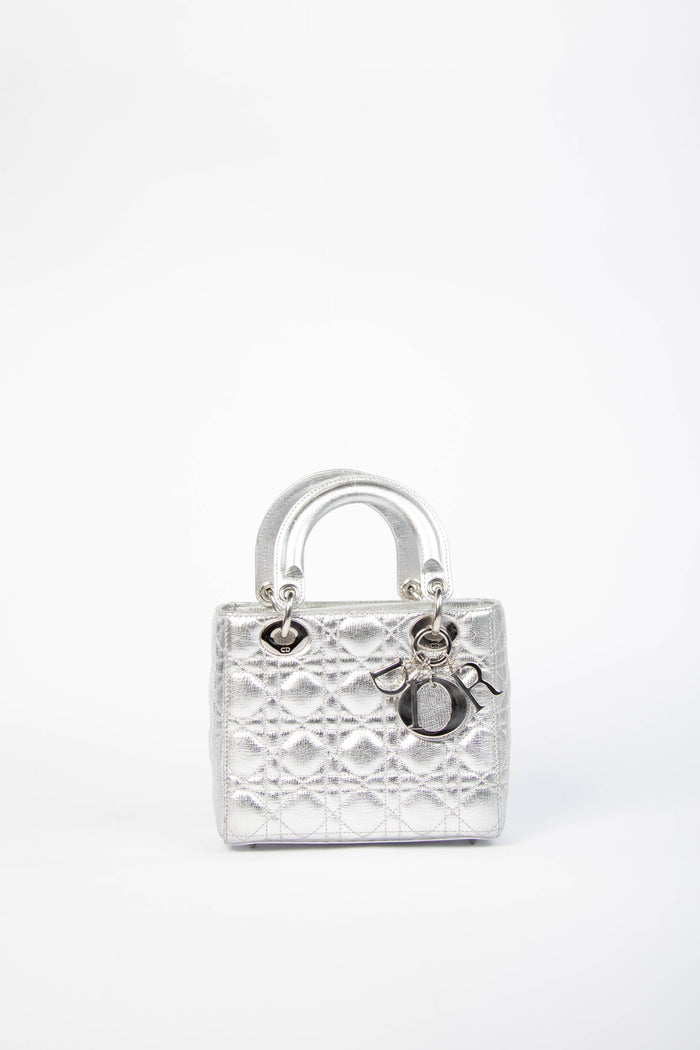 RARE Christian Dior Silver Small Lady Dior My ABCDior Bag