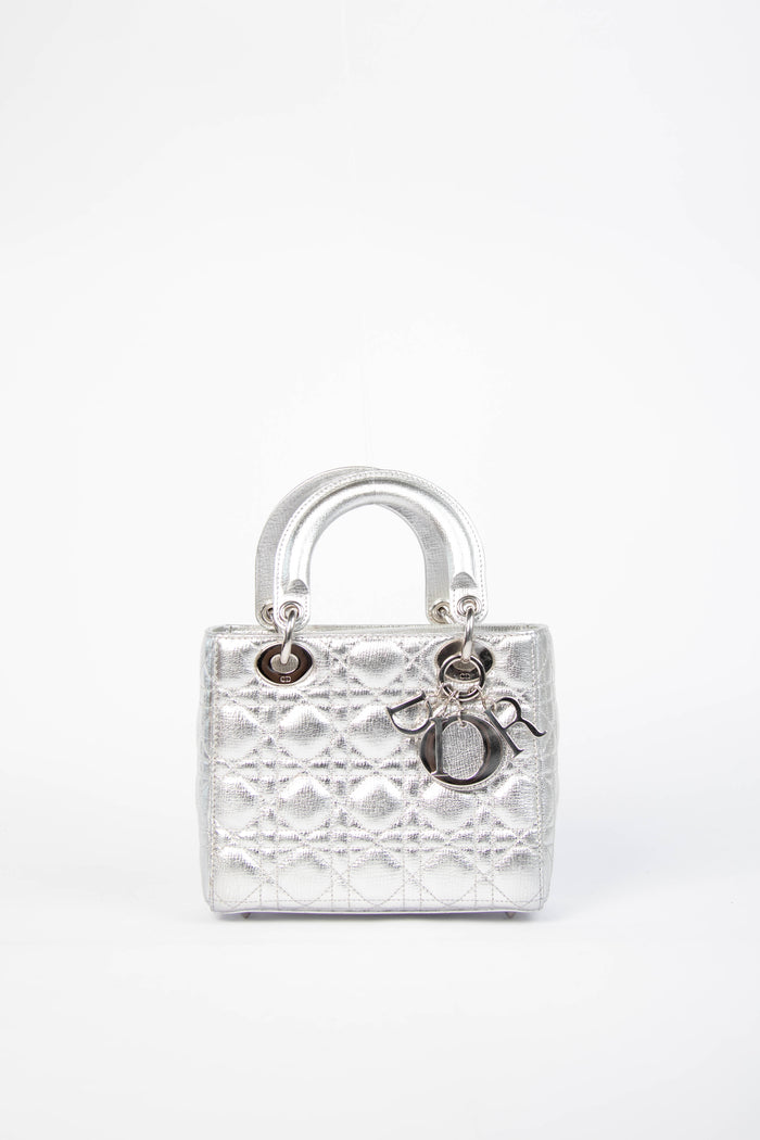 RARE Christian Dior Silver Small Lady Dior My ABCDior Bag