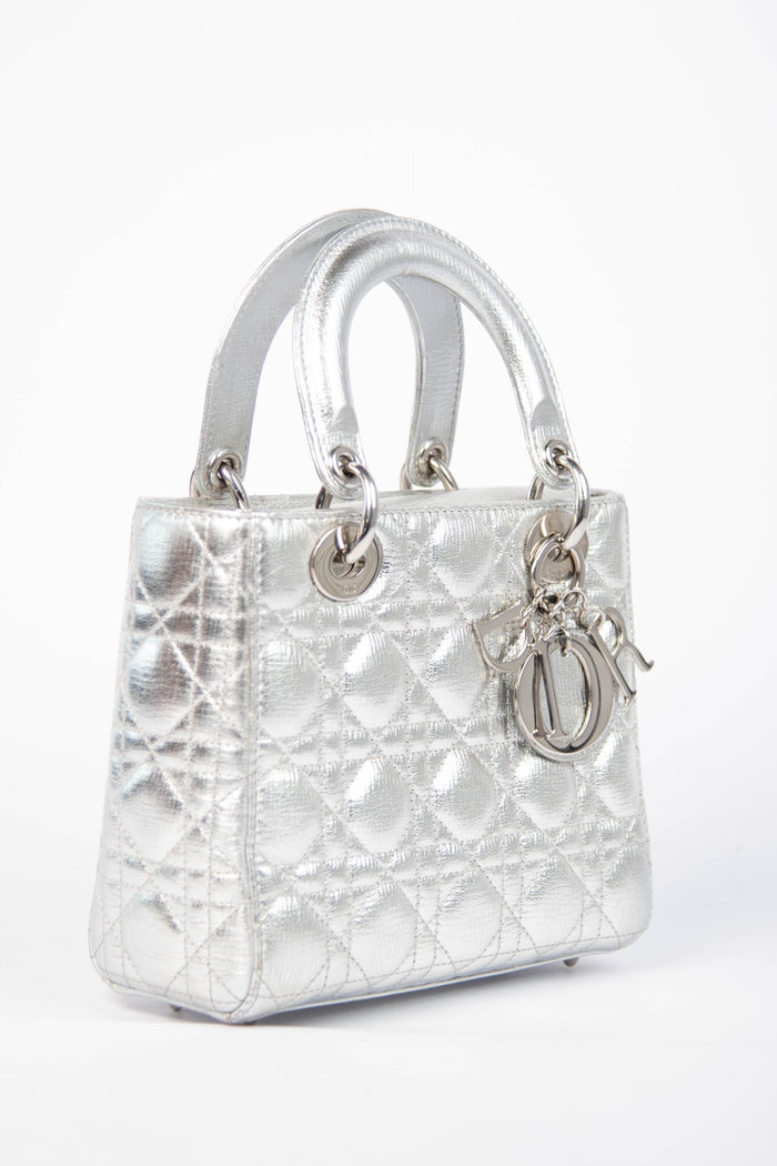 RARE Christian Dior Silver Small Lady Dior My ABCDior Bag
