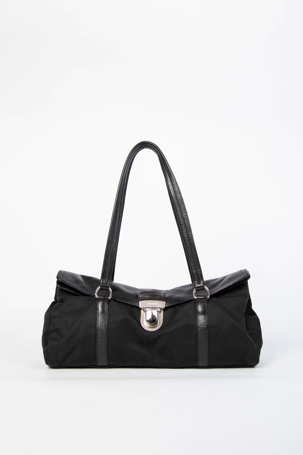 Vintage Prada Black Nylon and Leather Easy Shoulder Bag